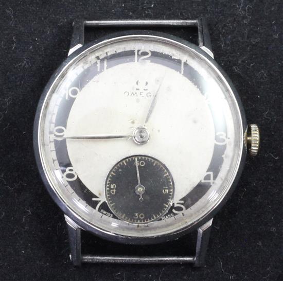 A gentlemans 1940s stainless steel mid-size Omega manual wind wrist watch,